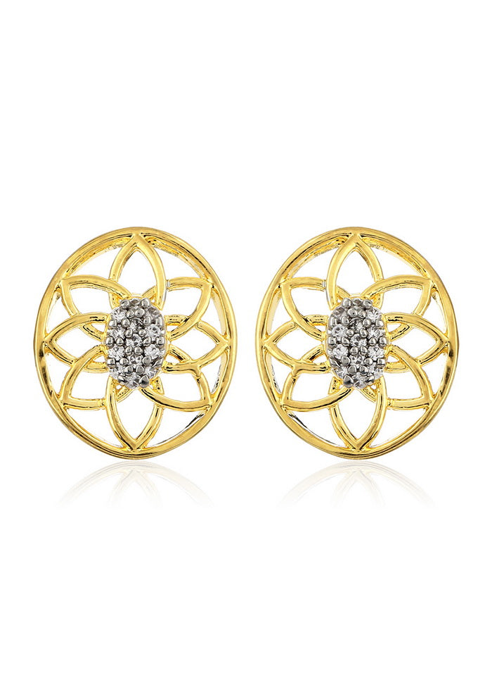 Estele 24 Kt Gold Plated Round with FlowerTwirl Stud Earrings - Indian Silk House Agencies