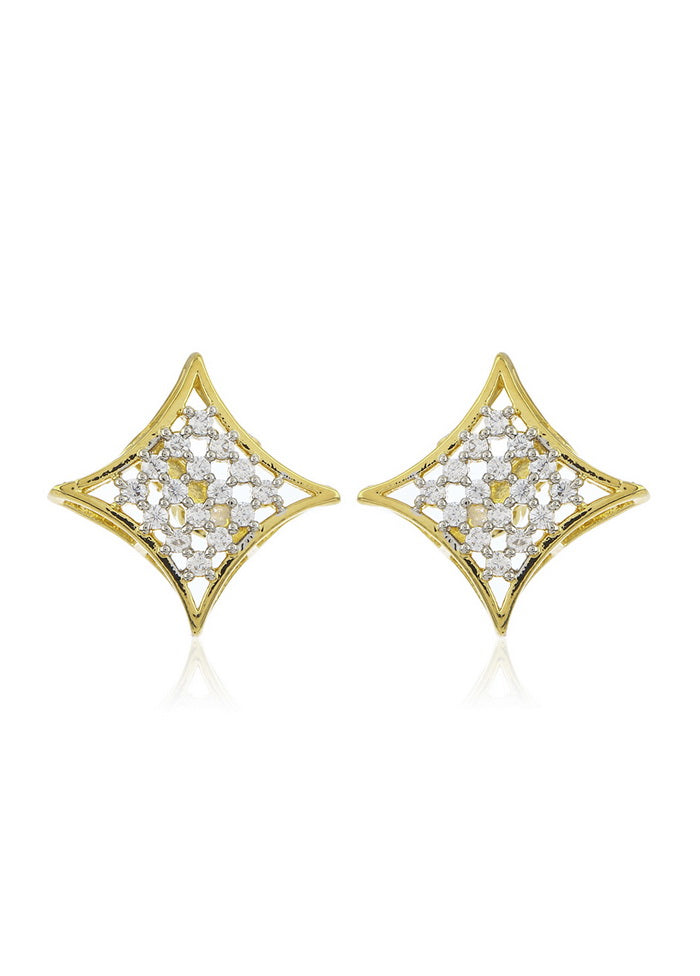Estele 24 Kt Gold Plated American Diamond Croissant Stud Earrings for Women - Indian Silk House Agencies