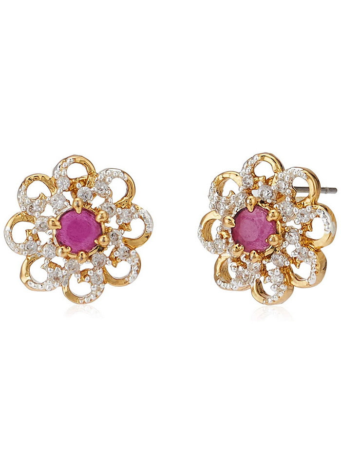 Estele 24 Kt Gold and Silver Plated Crown flower Stud Earrings - Indian Silk House Agencies