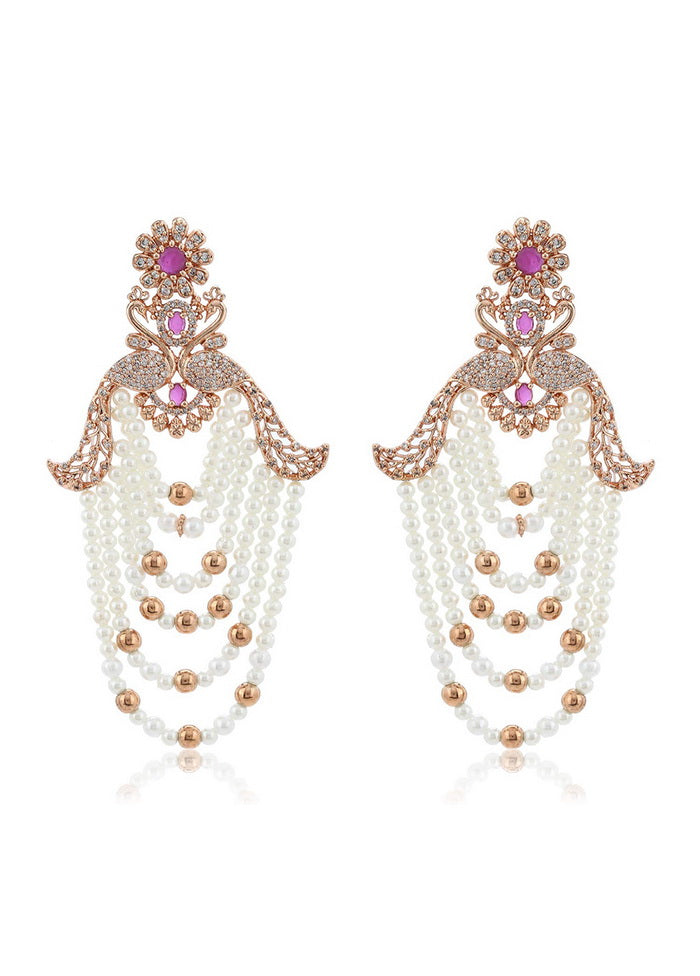 Estele 24 Kt Rose Gold Traditional Chandbalis with Pearls and American Diamonds Earrings For Women - Indian Silk House Agencies