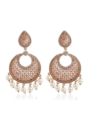 Estele Womens 24K Rose Gold Plated American Diamond Brass Metal Mesh Drop Earring - Indian Silk House Agencies
