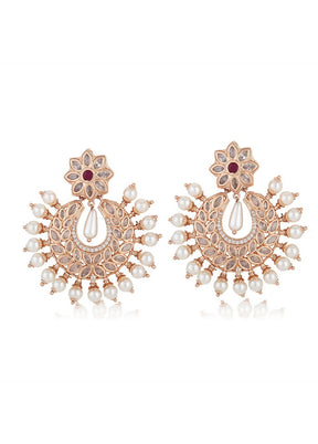 Estele Rose Gold Plated Handcrafted Crescent Shaped Chandbali Earring for Women - Indian Silk House Agencies
