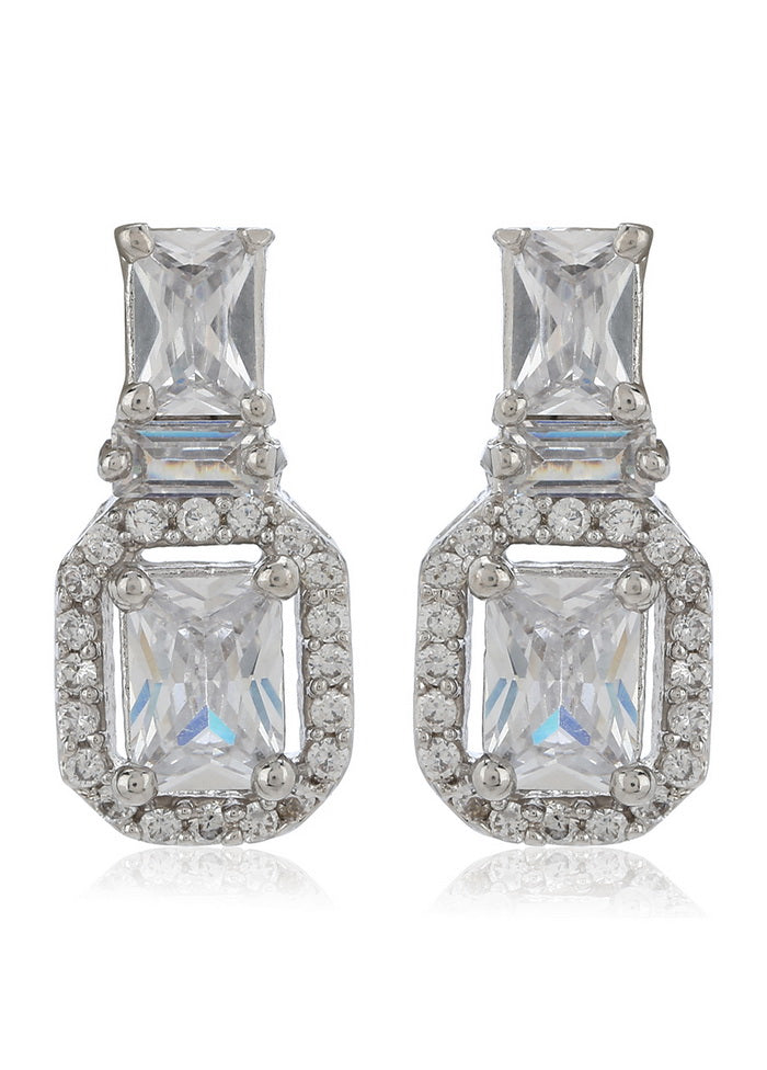 Estele Rhodium Plated American Diamond CZ Diamond Halo Drop Earrings - Indian Silk House Agencies