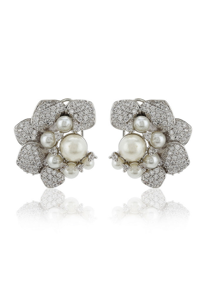 Estele Latest Design Stylish Crystal Pearl Silver Plated Earrings for Women - Indian Silk House Agencies