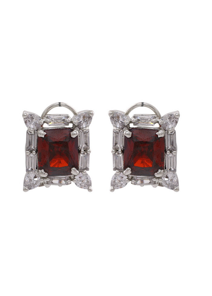 Estele Non Precious Metal 24 Kt Gold and Silver Plated American Diamond Ruby Stud Earrings for Girls - Indian Silk House Agencies