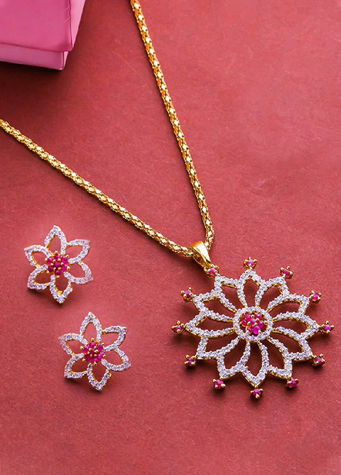 Gold Plated CZ Floral Shimmering Designer Jewellery Set - Indian Silk House Agencies