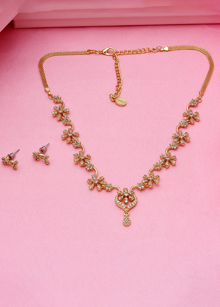 Gold Plated CZ Flower Braid Necklace Set - Indian Silk House Agencies