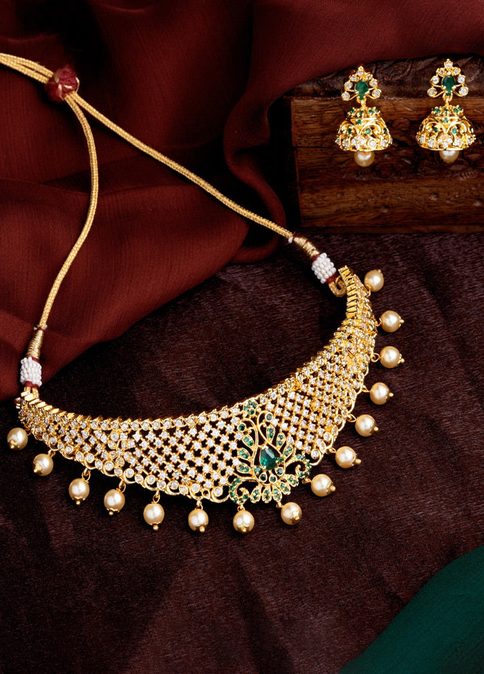 Gold Plated CZ Traditional Bridal Choker Set - Indian Silk House Agencies