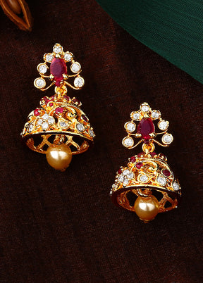 Gold Plated CZ Sparkling Jhumki Earrings - Indian Silk House Agencies