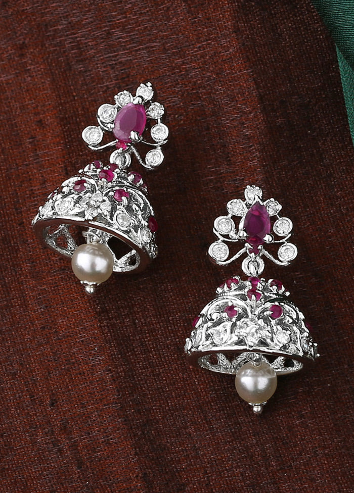 Rhodium Plated CZ Sparkling Jhumki Earrings - Indian Silk House Agencies