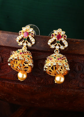 Gold Plated CZ Arcadia Jhumki Earrings - Indian Silk House Agencies