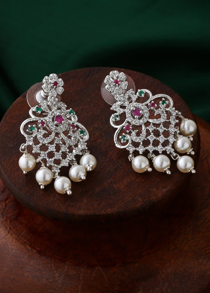 Rhodium Plated CZ Majestic Earrings - Indian Silk House Agencies