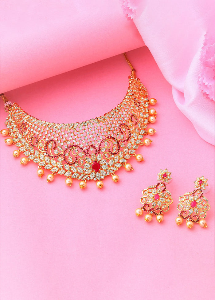 Gold Plated CZ Bridal Choker Necklace Set - Indian Silk House Agencies