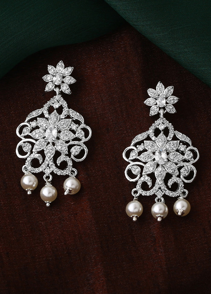 Rhodium Plated CZ Charming Drop Earrings - Indian Silk House Agencies