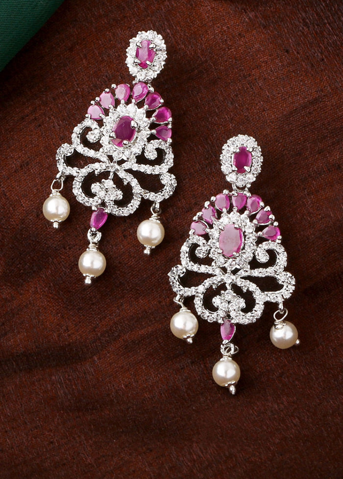 Rhodium Plated CZ Tiara Earrings - Indian Silk House Agencies