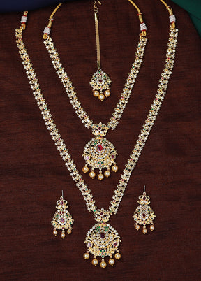 Gold Plated CZ Enchanting Bridal Necklace Set - Indian Silk House Agencies