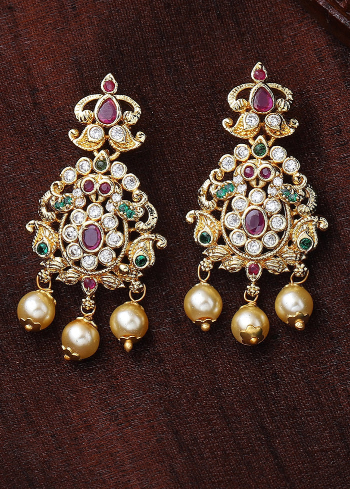Gold Plated CZ Dazzling Drop Earrings - Indian Silk House Agencies