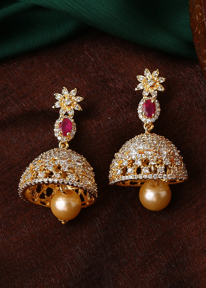 Gold Plated CZ Designer Jaliwala Jhumka Earrings - Indian Silk House Agencies
