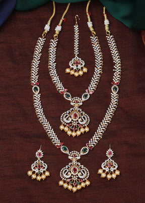Gold Plated CZ Fascinating Bridal Necklace Set - Indian Silk House Agencies