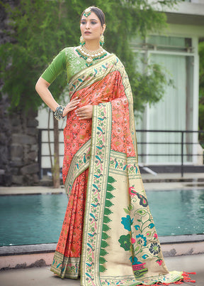 Orange Dupion Silk Saree With Blouse Piece - Indian Silk House Agencies