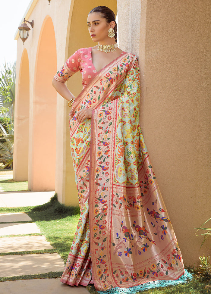 Off White Dupion Silk Saree With Blouse Piece - Indian Silk House Agencies