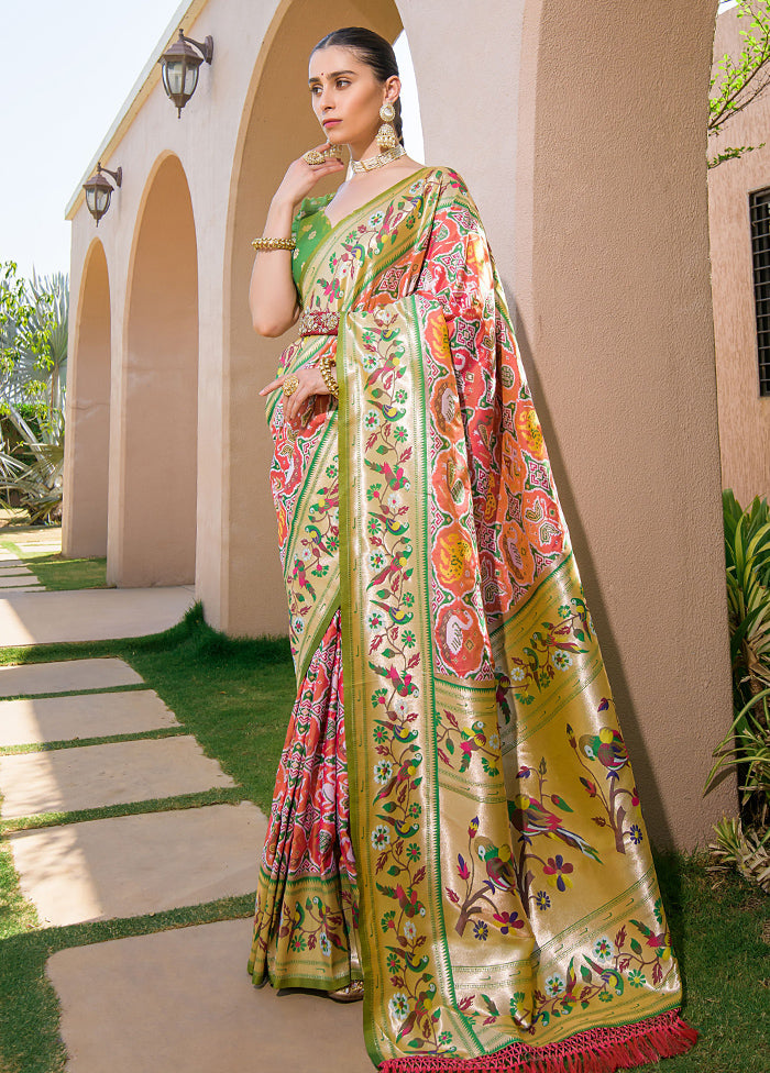 Peach Dupion Silk Saree With Blouse Piece - Indian Silk House Agencies