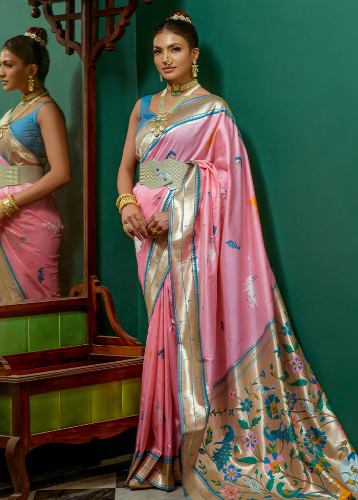 Baby Pink Dupion Silk Saree With Blouse Piece - Indian Silk House Agencies