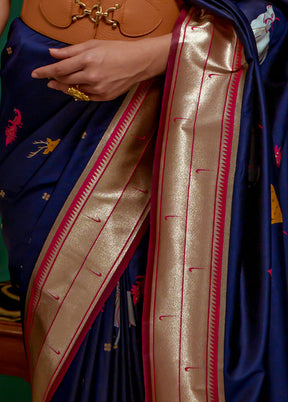 Navy Blue Dupion Silk Saree With Blouse Piece - Indian Silk House Agencies