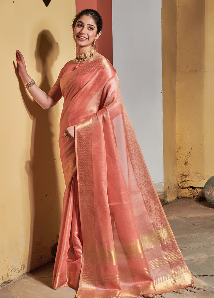 Pink Linen Silk Saree With Blouse Piece - Indian Silk House Agencies