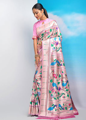 Baby Pink Spun Silk Saree With Blouse Piece - Indian Silk House Agencies