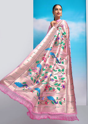 Baby Pink Spun Silk Saree With Blouse Piece - Indian Silk House Agencies