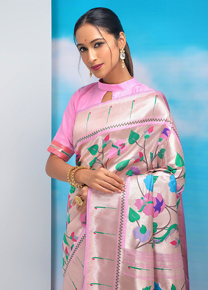 Baby Pink Spun Silk Saree With Blouse Piece - Indian Silk House Agencies