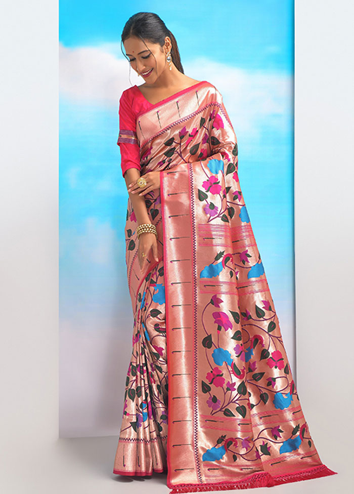 Pink Spun Silk Saree With Blouse Piece - Indian Silk House Agencies