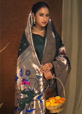Bottle Green Spun Silk Saree With Blouse Piece - Indian Silk House Agencies