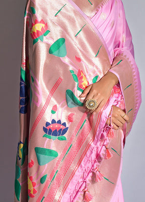 Baby Pink Dupion Silk Saree With Blouse Piece - Indian Silk House Agencies