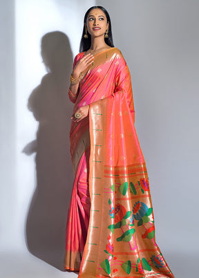 Peach Dupion Silk Saree With Blouse Piece - Indian Silk House Agencies