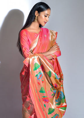 Peach Dupion Silk Saree With Blouse Piece - Indian Silk House Agencies