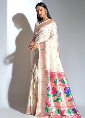 Off White Dupion Silk Saree With Blouse Piece - Indian Silk House Agencies