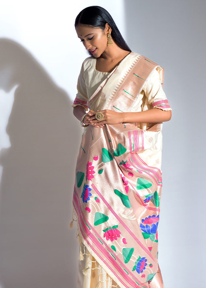 Off White Dupion Silk Saree With Blouse Piece - Indian Silk House Agencies