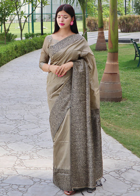 Beige Dupion Silk Saree With Blouse Piece - Indian Silk House Agencies