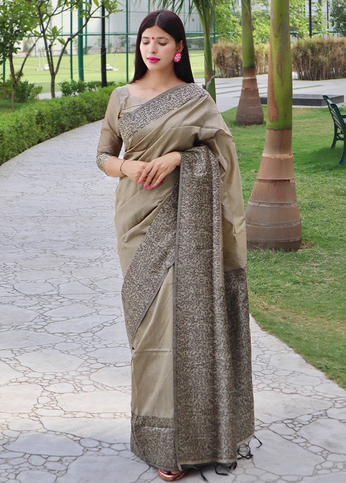 Beige Dupion Silk Saree With Blouse Piece - Indian Silk House Agencies