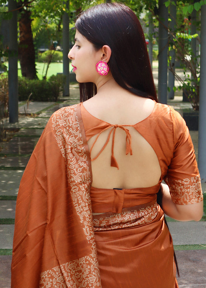 Orange Dupion Silk Saree With Blouse Piece - Indian Silk House Agencies