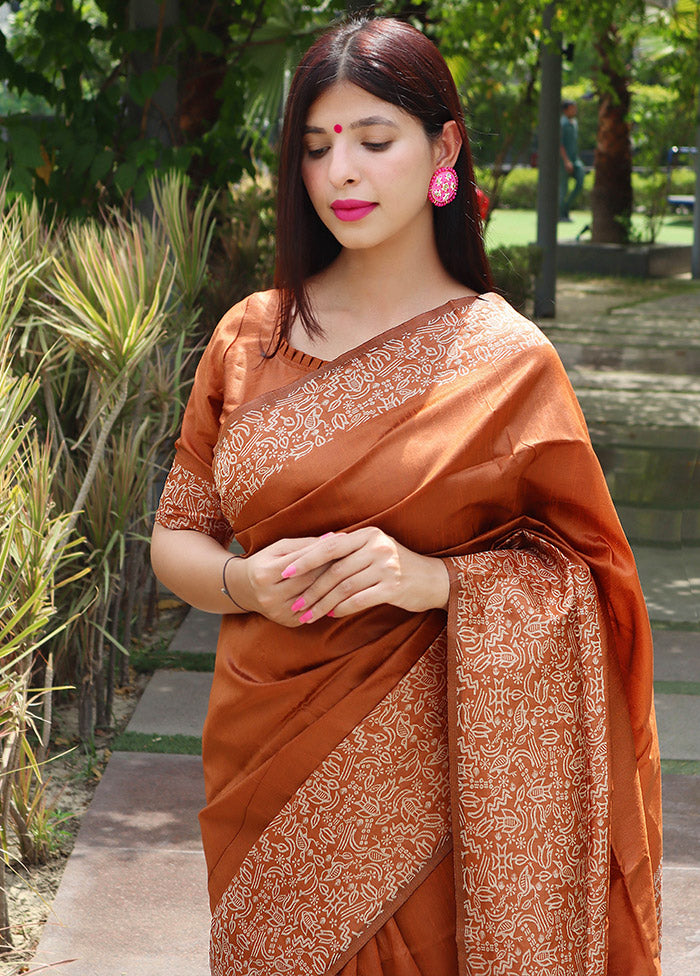 Orange Dupion Silk Saree With Blouse Piece - Indian Silk House Agencies