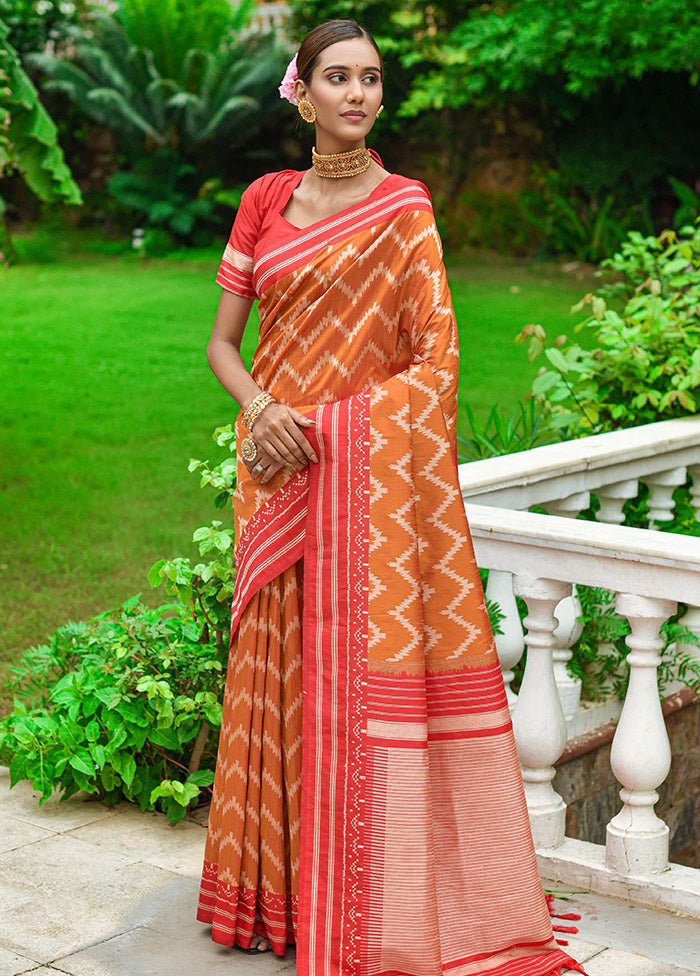 Orange Dupion Silk Saree With Blouse Piece - Indian Silk House Agencies