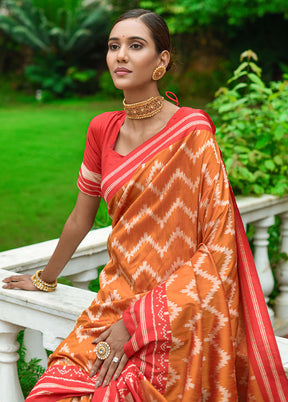 Orange Dupion Silk Saree With Blouse Piece - Indian Silk House Agencies