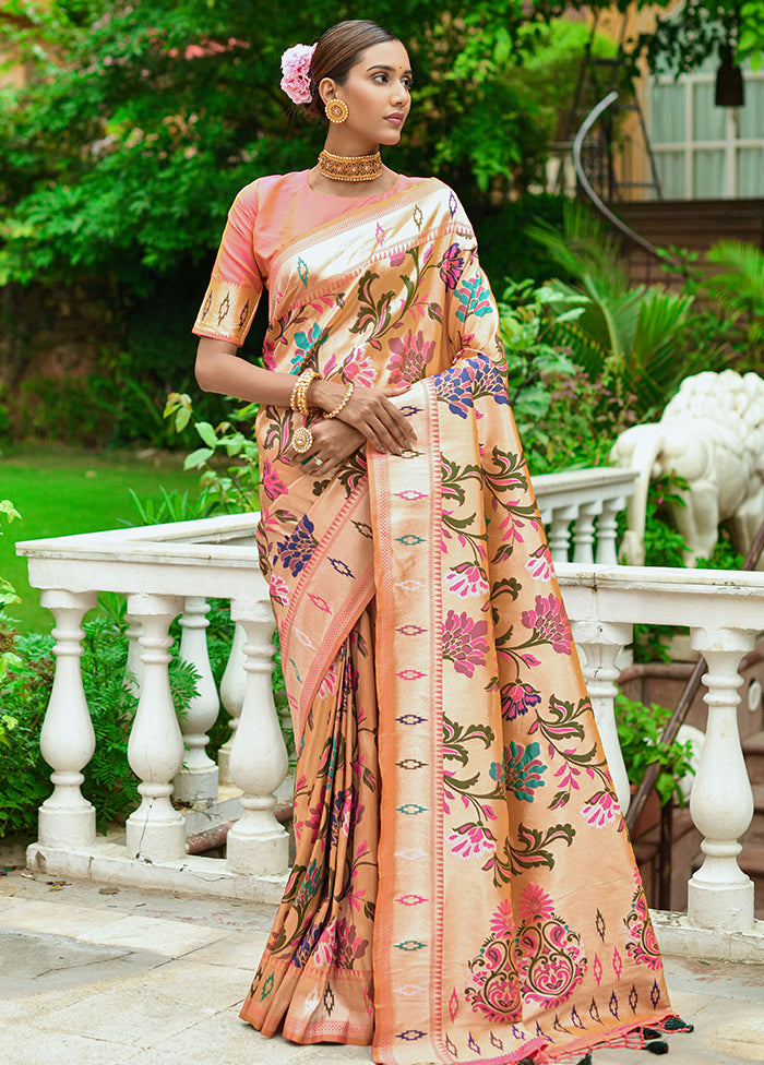 Peach Dupion Silk Saree With Blouse Piece - Indian Silk House Agencies