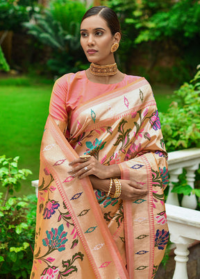 Peach Dupion Silk Saree With Blouse Piece - Indian Silk House Agencies