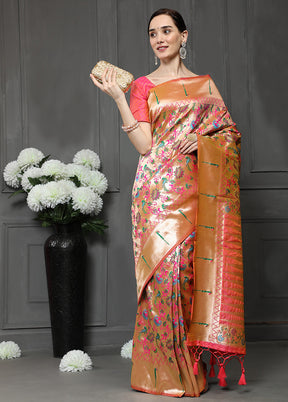 Peach Dupion Silk Saree With Blouse Piece - Indian Silk House Agencies