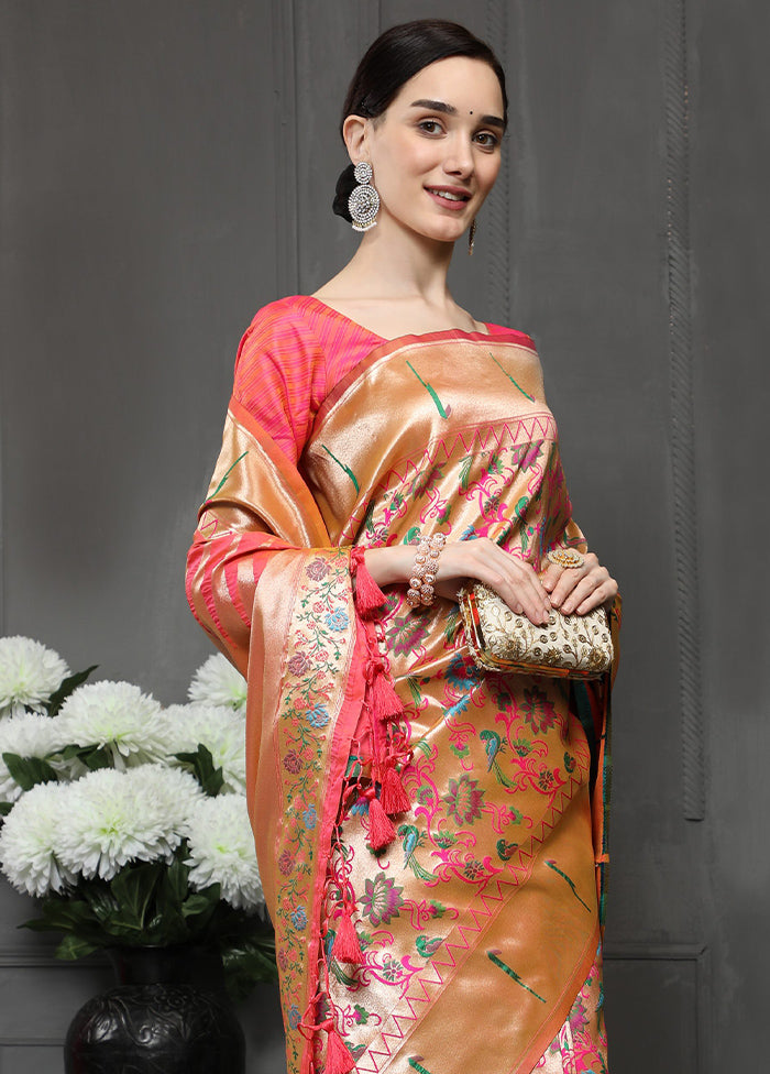 Peach Dupion Silk Saree With Blouse Piece - Indian Silk House Agencies