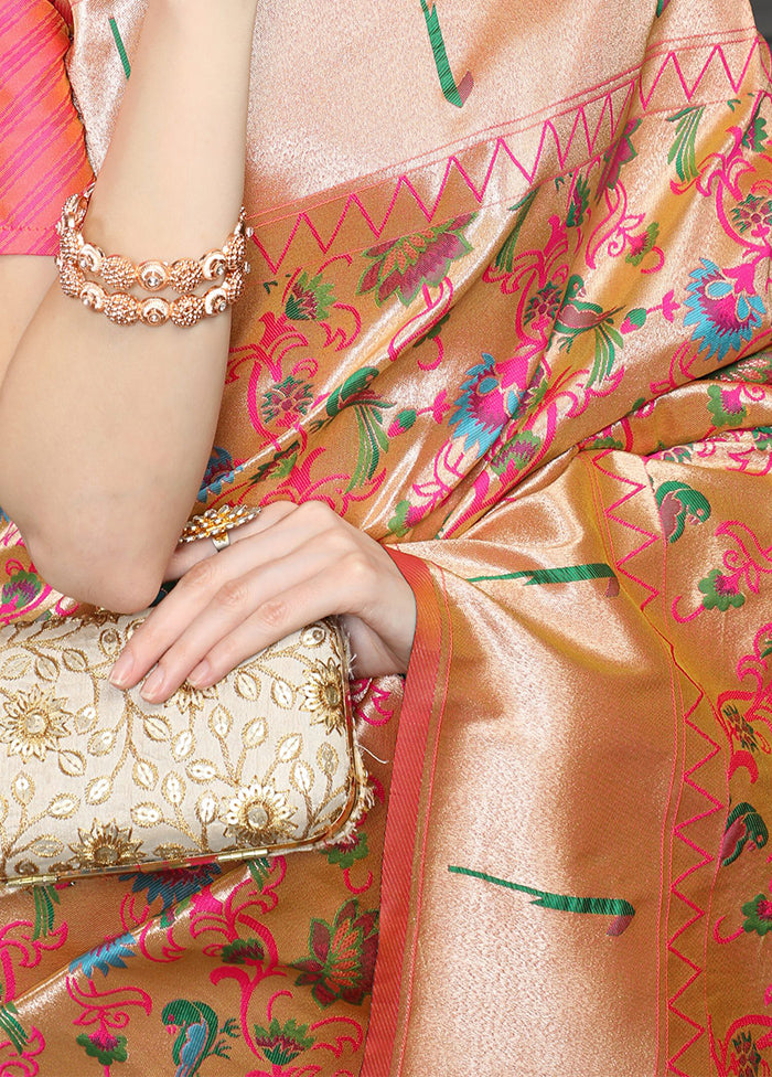 Peach Dupion Silk Saree With Blouse Piece - Indian Silk House Agencies